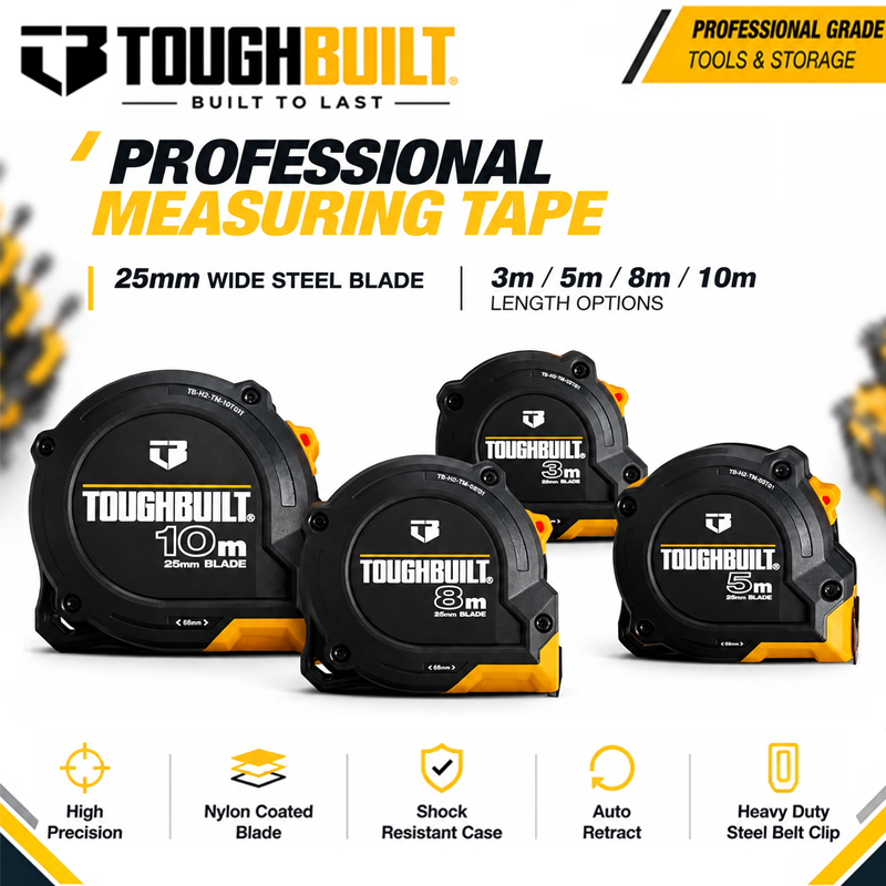 Stanley Tape 25Ft - TOUGHBUILT 3m/5m/8m/10m Series Steel Tape Measure,